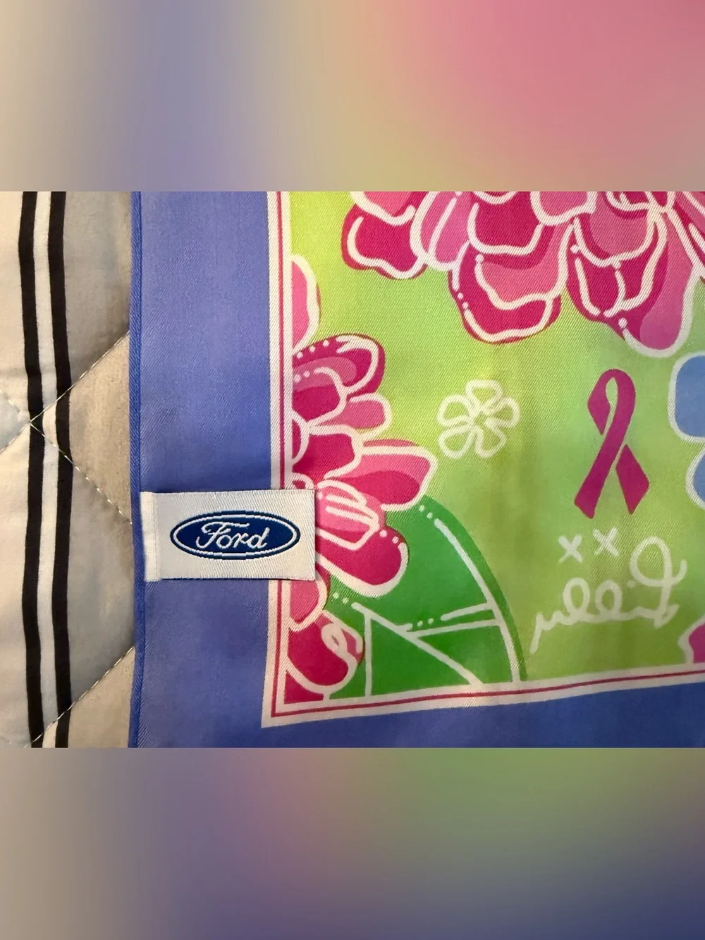 Vintage Lilly Pulitzer Floral Silk Scarf 2005 Ford Breast Cancer Awareness EUC